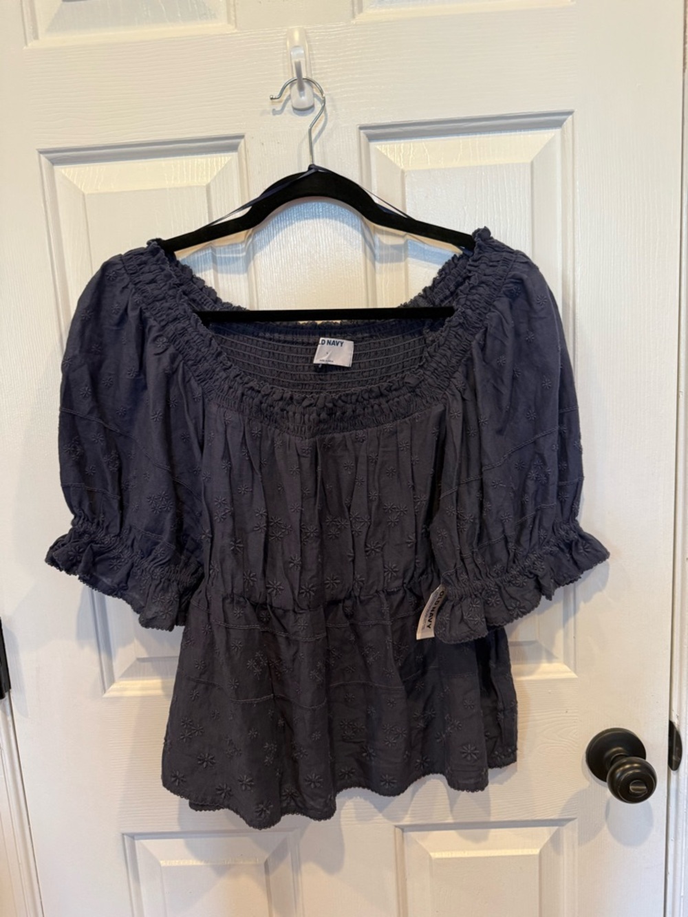 Old Navy Navy Eyelet Smocked Square-Neck Blouse